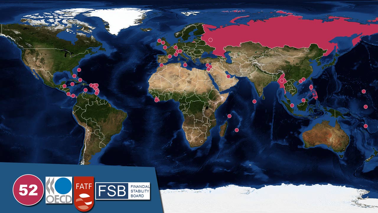 tax havens according to OECD FATF and FSB world map