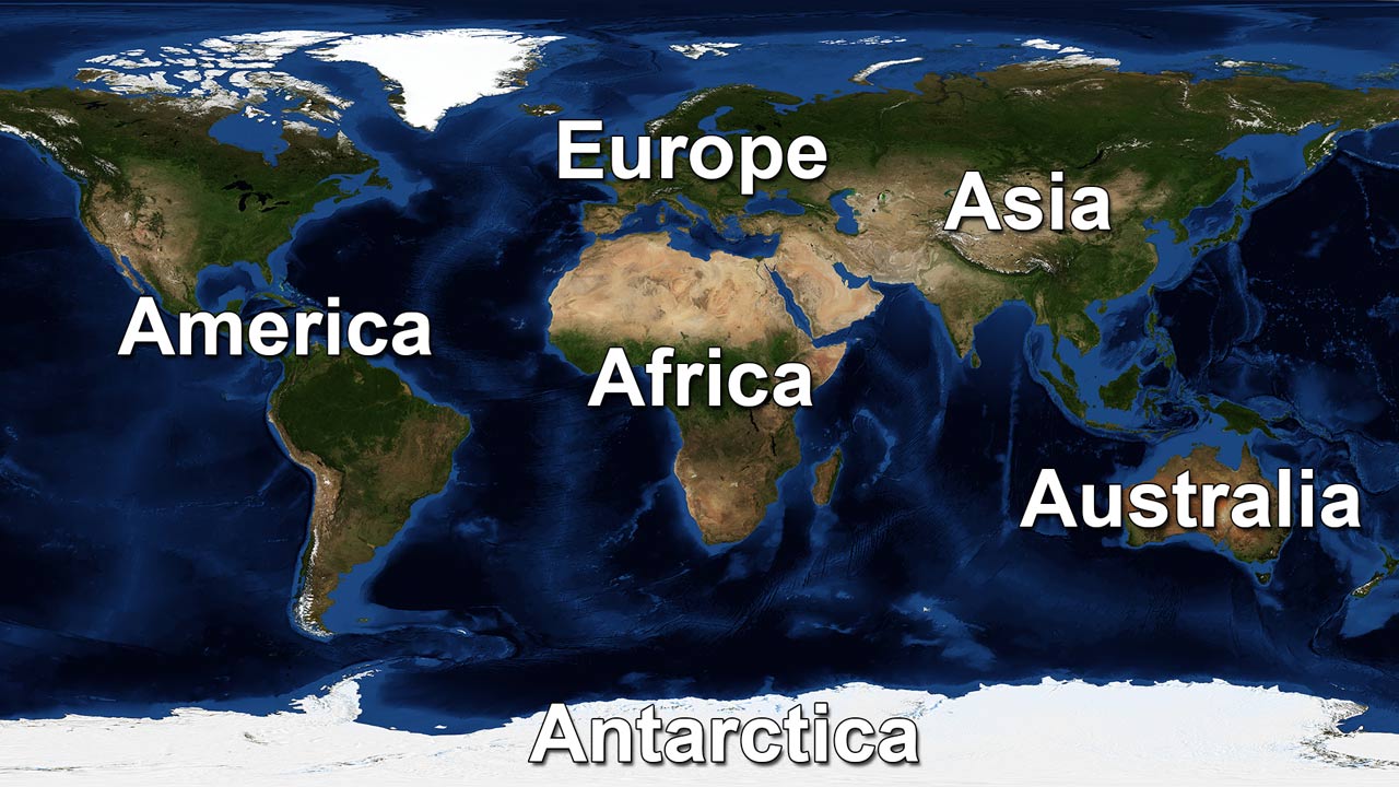 continents map America Europe Africa Asia Australia Antarctica